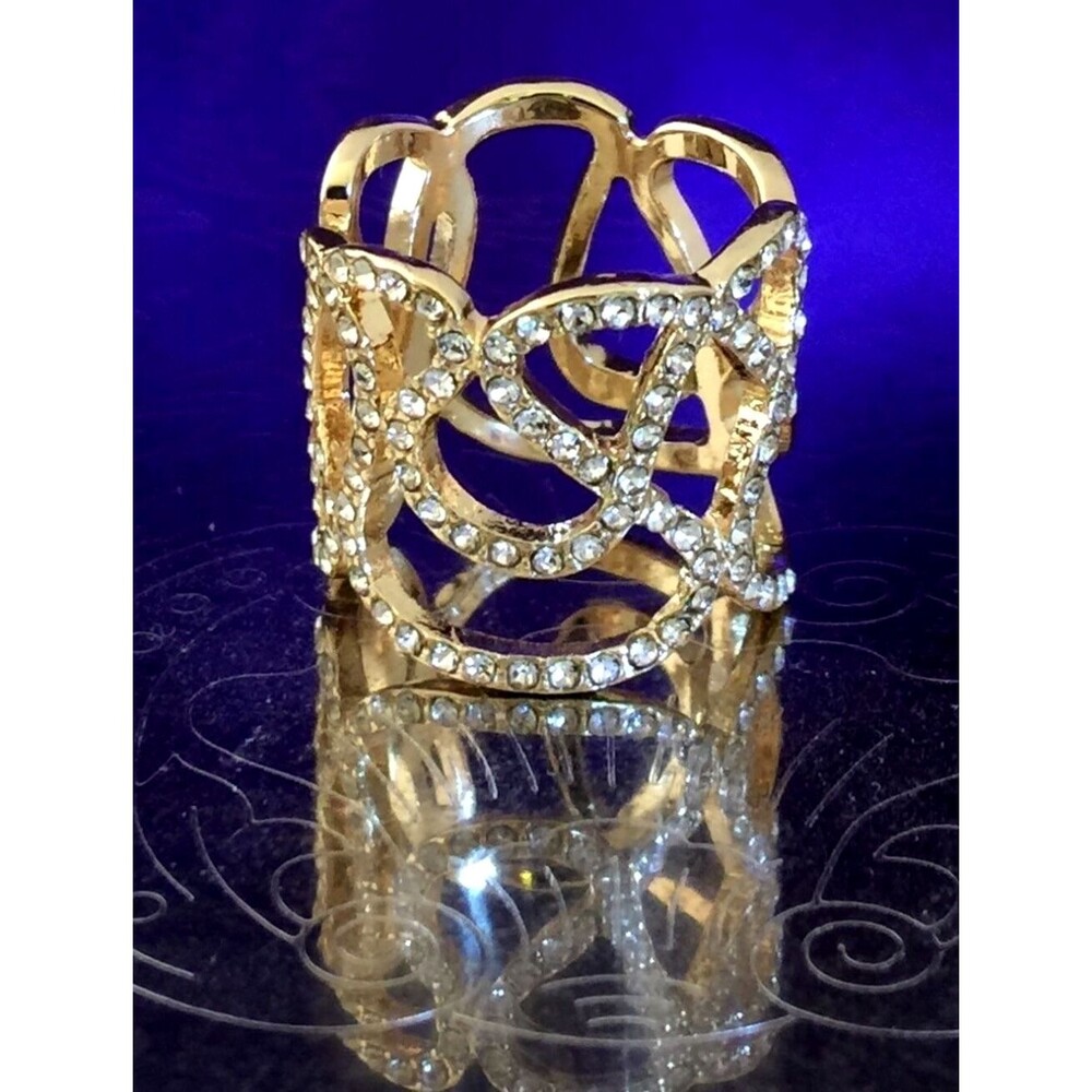 Disney Parks Gold Tone Ring Pave Set Crystals Open Work - 10R